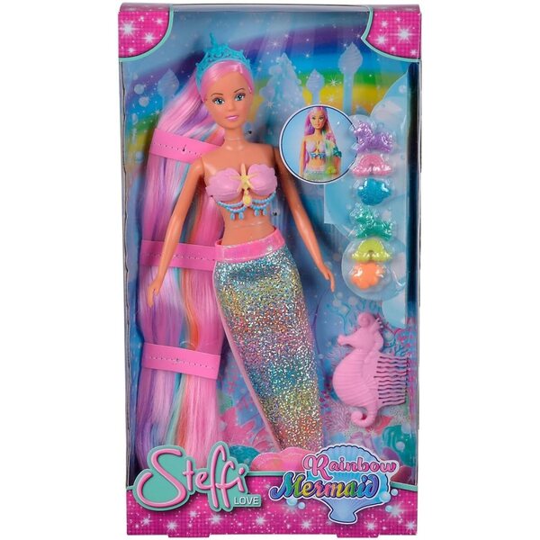 Steffi Love Rainbow Mermaid 29cm - Pupa Ankleidepuppe con Flosse Rimovibile e Accessori Capelli