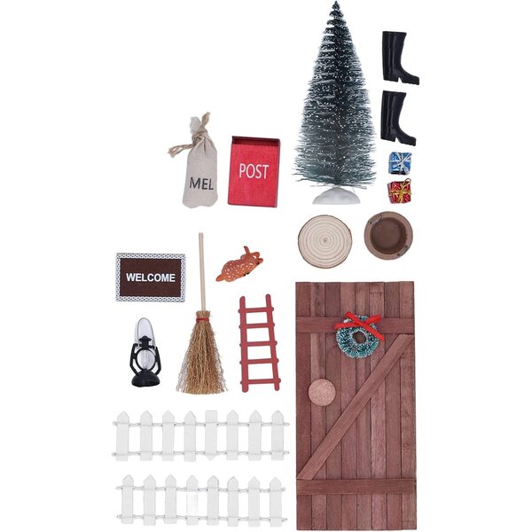 Kit Porta delle Fate di Natale per Bambole 1:12 e 1:6 - Decorazioni Natalizie in Legno Miniatura