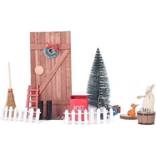 Kit Porta delle Fate di Natale per Bambole 1:12 e 1:6 - Decorazioni Natalizie in Legno Miniatura