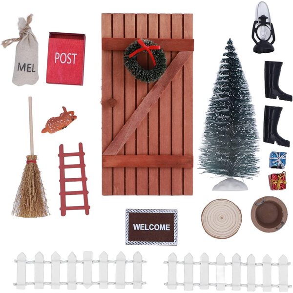 Kit Porta delle Fate di Natale per Bambole 1:12 e 1:6 - Decorazioni Natalizie in Legno Miniatura