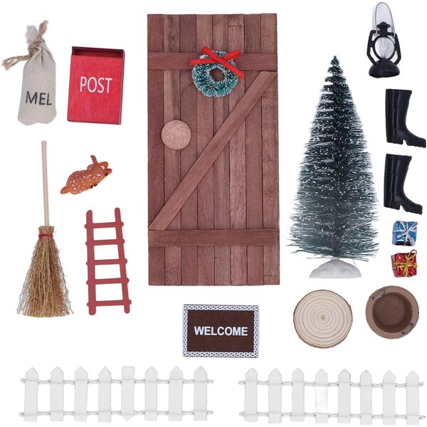 Kit Porta delle Fate di Natale per Bambole 1:12 e 1:6 - Decorazioni Natalizie in Legno Miniatura