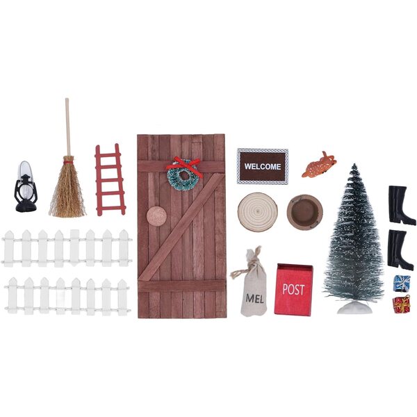 Kit Porta delle Fate di Natale per Bambole 1:12 e 1:6 - Decorazioni Natalizie in Legno Miniatura