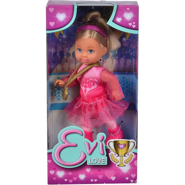 Evi Love Ice Skating: Eiskunstläuferin-Puppe mit rosa Kostüm und 12 cm großer Medaille