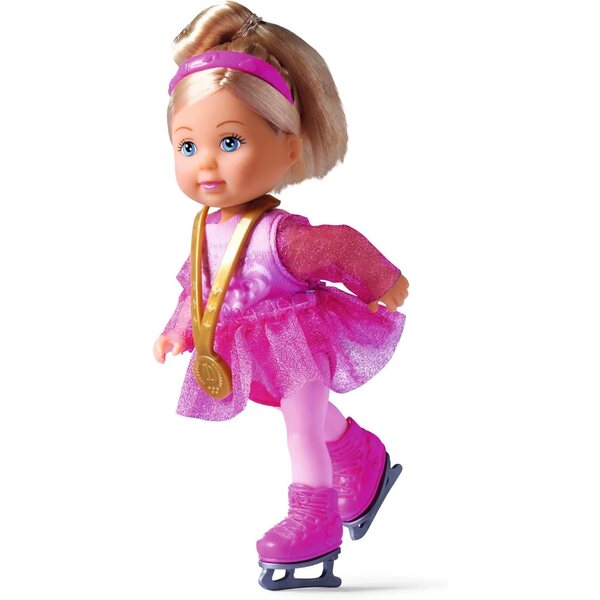 Evi Love Ice Skating: Eiskunstläuferin-Puppe mit rosa Kostüm und 12 cm großer Medaille