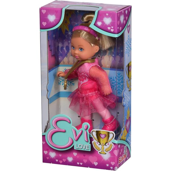 Evi Love Ice Skating: Eiskunstläuferin-Puppe mit rosa Kostüm und 12 cm großer Medaille