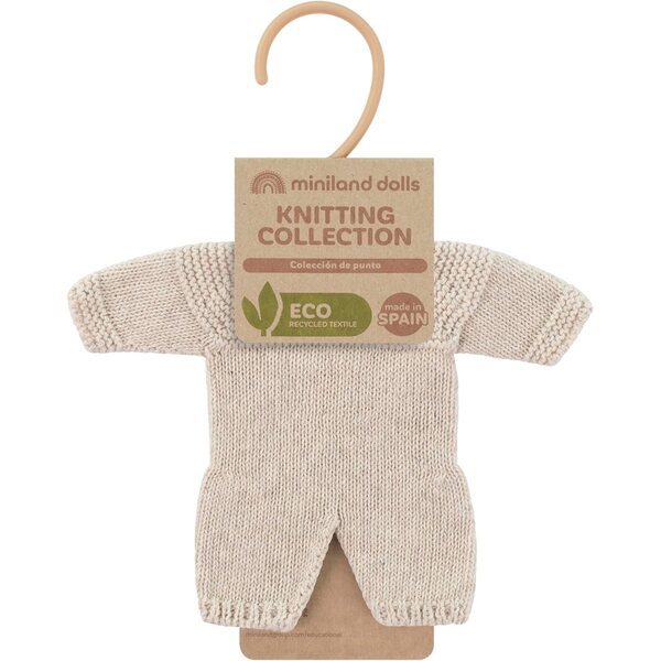 Miniland Strickpyjama beige per bambole 21cm in fibre riciclate, eco-friendly