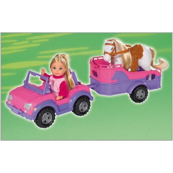 Simba Evi Love Pferdeanhänger mit rosa Jeep und Pony, Spielzeug für Kinder ab 3 Jahren