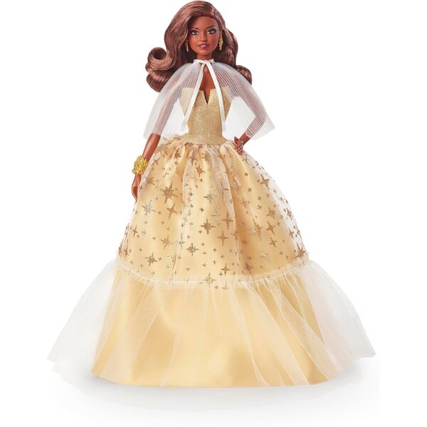 Barbie Signature 35. Jubiläum 2023 mit goldenem Kleid und dunkelbraunen Haaren