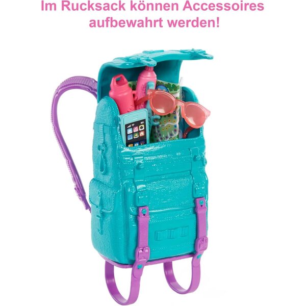 Barbie Camping-Serie mit Zubehör für Outdoor-Abenteuer, inklusive Welpen und Welpen