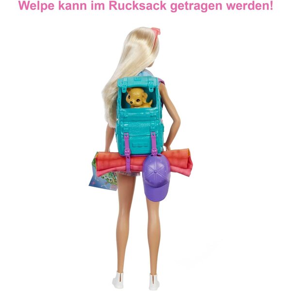 Barbie Camping-Serie mit Zubehör für Outdoor-Abenteuer, inklusive Welpen und Welpen