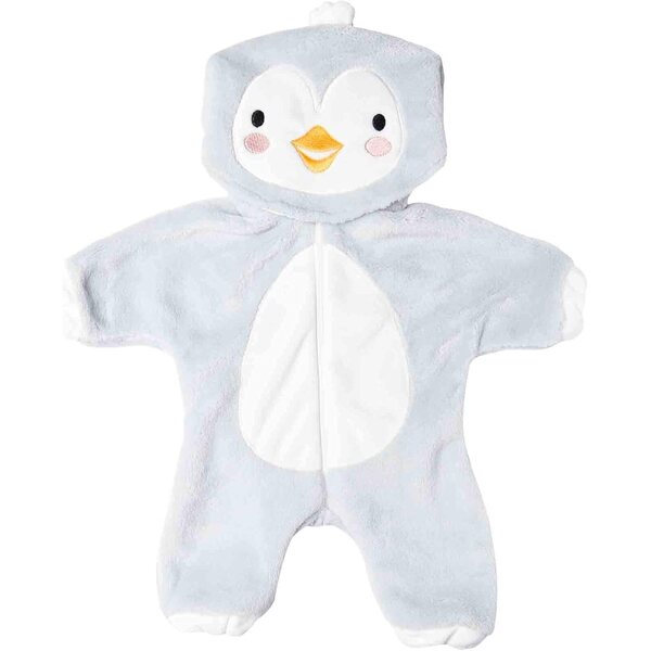 Overall für Puppen von 28–35 cm aus weichem Plüsch mit Pinguin-Motiv, mit Kapuze und Reißverschluss