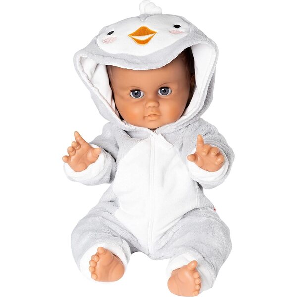 Overall für Puppen von 28–35 cm aus weichem Plüsch mit Pinguin-Motiv, mit Kapuze und Reißverschluss