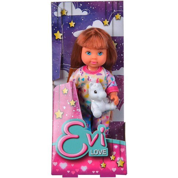 Evi Liebespuppe im Pyjama mit Einhorn 12 cm – Stofftier für Kinder ab 3 Jahren