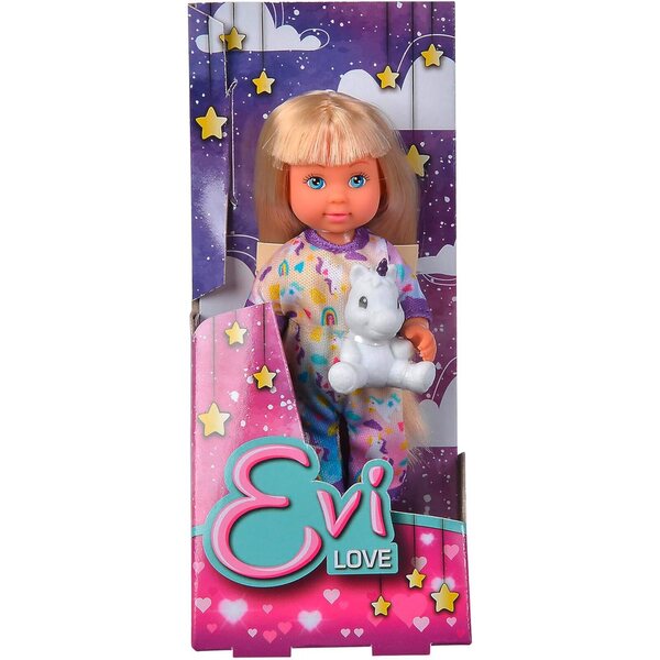 Evi Liebespuppe im Pyjama mit Einhorn 12 cm – Stofftier für Kinder ab 3 Jahren