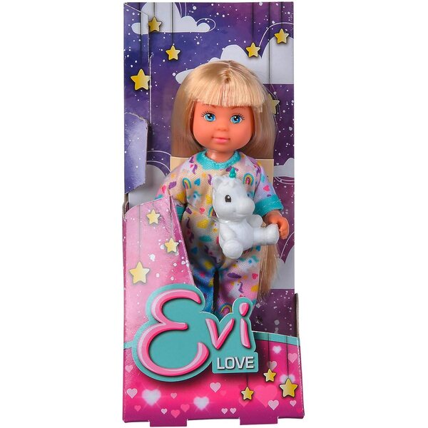 Evi Liebespuppe im Pyjama mit Einhorn 12 cm – Stofftier für Kinder ab 3 Jahren