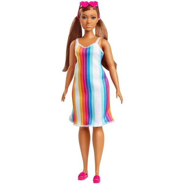 Barbie liebt den Ozean: 30 cm große kurvige Puppe im Regenbogenkleid aus recyceltem Kunststoff