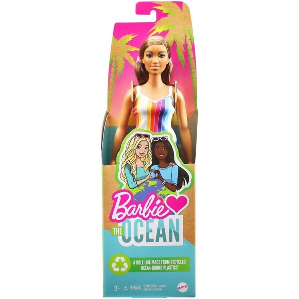 Barbie liebt den Ozean: 30 cm große kurvige Puppe im Regenbogenkleid aus recyceltem Kunststoff