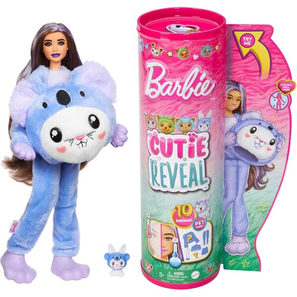 Barbie Cutie Reveal mit 10 Überraschungen, Plüschkostümen, Minitier und Accessoires