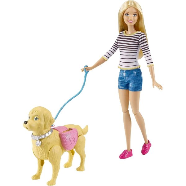 Barbie con cane cammina e insegna pulizia con accessori per bambini 3+ anni