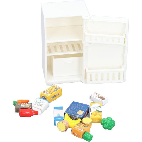 Frigorifero in Miniatura Casa delle Bambole con 15 Accessori, Scala 1:18