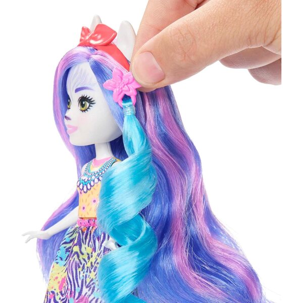 Enchantimals Zemirah Zebra Deluxe Haarpuppe mit 5 Zubehörteilen und körnigem Freund – Spiel für Kinder ab 4 Jahren