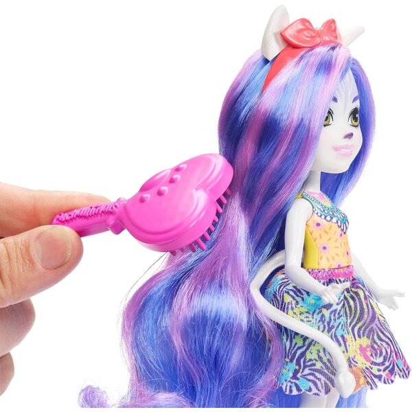 Enchantimals Zemirah Zebra Deluxe Haarpuppe mit 5 Zubehörteilen und körnigem Freund – Spiel für Kinder ab 4 Jahren