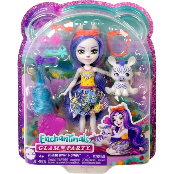 Enchantimals Zemirah Zebra Deluxe Haarpuppe mit 5 Zubehörteilen und körnigem Freund – Spiel für Kinder ab 4 Jahren