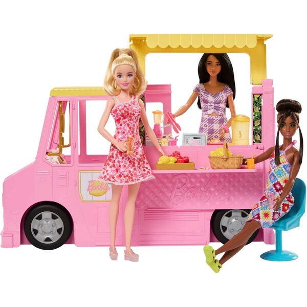 Barbie Limonadenmobil-Spiel für Kinder mit 25 Zubehörteilen und Erfrischungsbereich, ab 3 Jahren