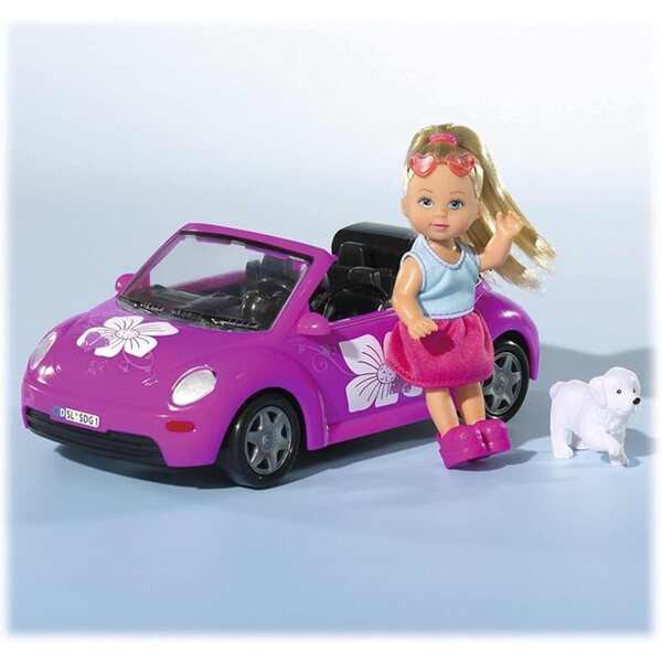 Evi Love mit 22cm rosa Cabriolet und Hund - Knöchelidepuppe für Kinder ab 3 Jahren