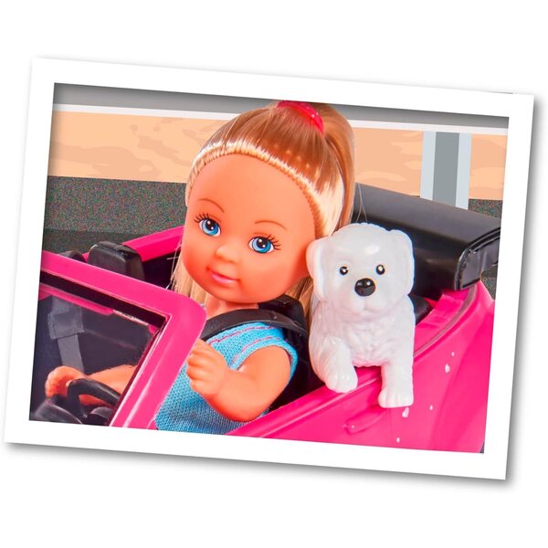 Evi Love mit 22cm rosa Cabriolet und Hund - Knöchelidepuppe für Kinder ab 3 Jahren