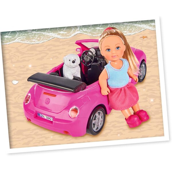 Evi Love mit 22cm rosa Cabriolet und Hund - Knöchelidepuppe für Kinder ab 3 Jahren