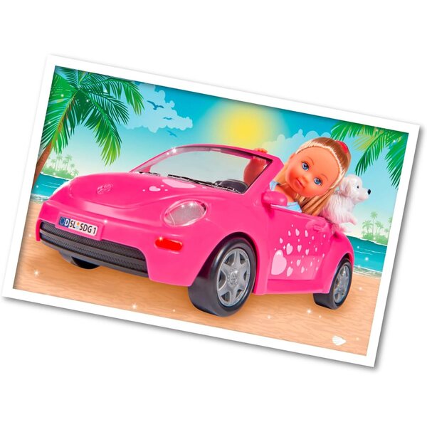 Evi Love mit 22cm rosa Cabriolet und Hund - Knöchelidepuppe für Kinder ab 3 Jahren