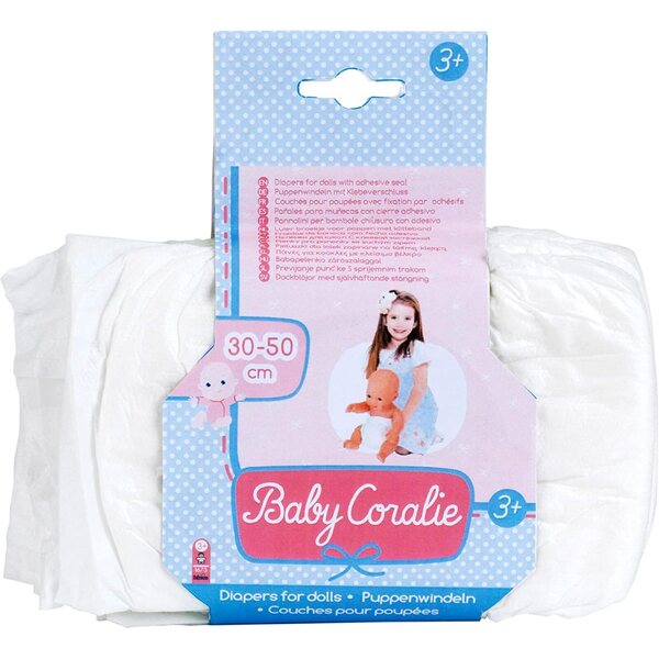 Theo Klein Baby Coralie Windeln per Bambole 30-50 cm, Set da 3 con Velcro
