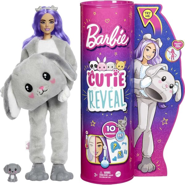 Barbie Cutie Reveal mit 10 Überraschungen, Minitier und weichem Kostüm für Kinder ab 3 Jahren