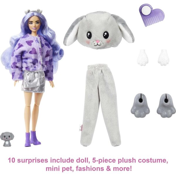 Barbie Cutie Reveal mit 10 Überraschungen, Minitier und weichem Kostüm für Kinder ab 3 Jahren