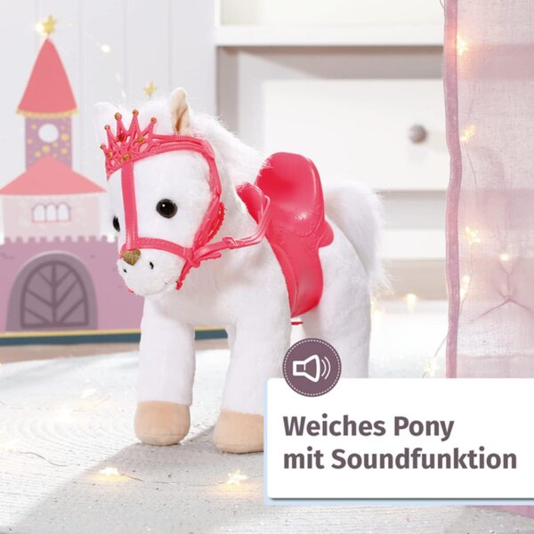 Baby Annabell Little Sweet Pony bianco con suoni e sella per bambole 36 cm