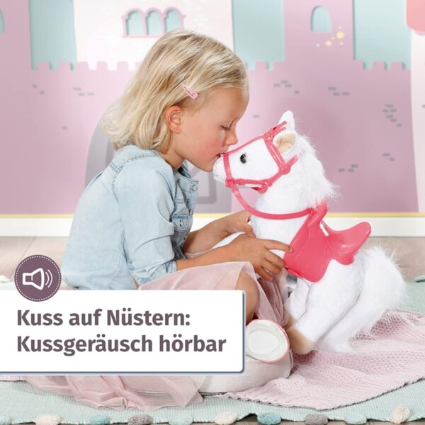 Baby Annabell Little Sweet Pony bianco con suoni e sella per bambole 36 cm