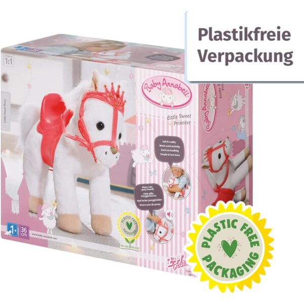 Baby Annabell Little Sweet Pony bianco con suoni e sella per bambole 36 cm