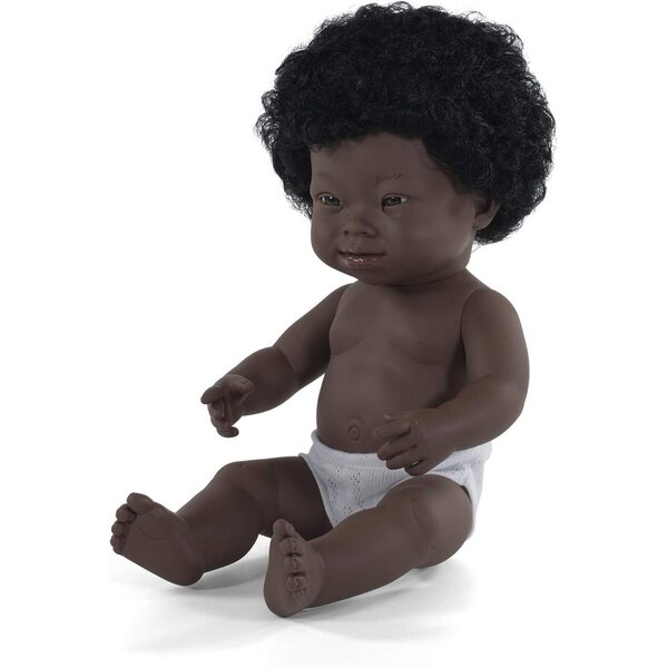 Afrikanische Puppe mit Down-Syndrom 38 cm – Miniland, realistisch und duftend