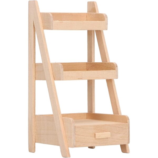 Scaffale in Legno per Fiori Casa delle Bambole 3 Livelli con Cassetti Portaoggetti 1/12