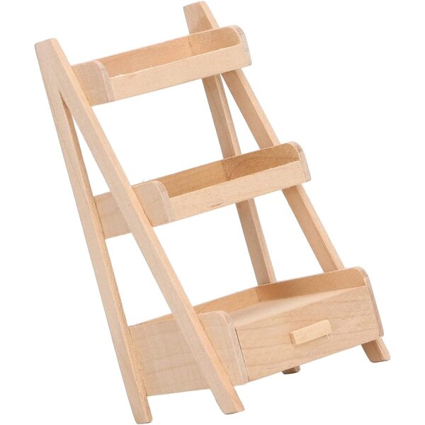 Scaffale in Legno per Fiori Casa delle Bambole 3 Livelli con Cassetti Portaoggetti 1/12