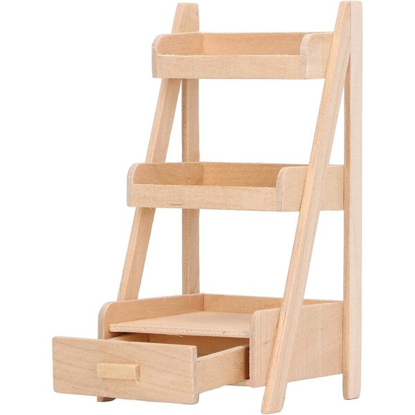 Scaffale in Legno per Fiori Casa delle Bambole 3 Livelli con Cassetti Portaoggetti 1/12