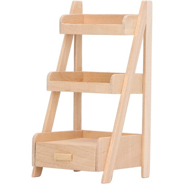 Scaffale in Legno per Fiori Casa delle Bambole 3 Livelli con Cassetti Portaoggetti 1/12