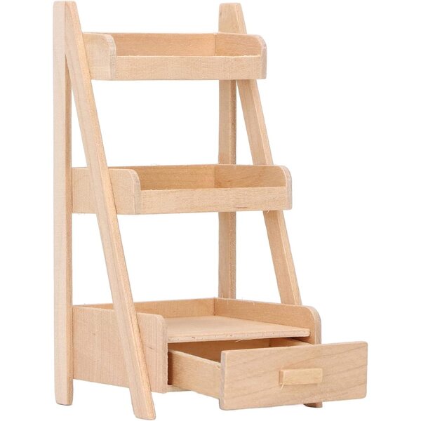 Scaffale in Legno per Fiori Casa delle Bambole 3 Livelli con Cassetti Portaoggetti 1/12