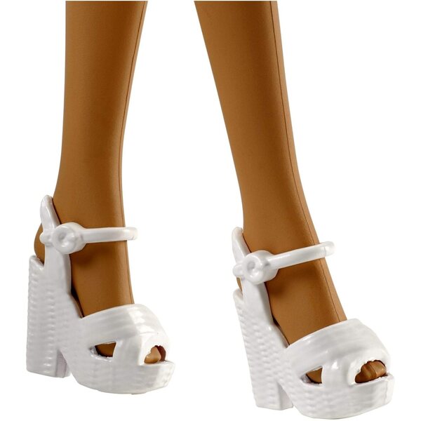 Barbie con Corpo a Righe Colorate, Gonna in Jeans e Accessori Moda per Bambini
