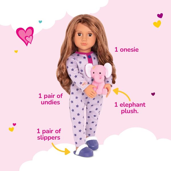 Our Generation Maria - Poupée 46 cm avec pyjama et éléphant en tissu pour enfant