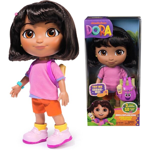 Interaktive Dora-Puppe 30 cm mit Geräuschen, 2 Sprachen und Zubehör für Kinder