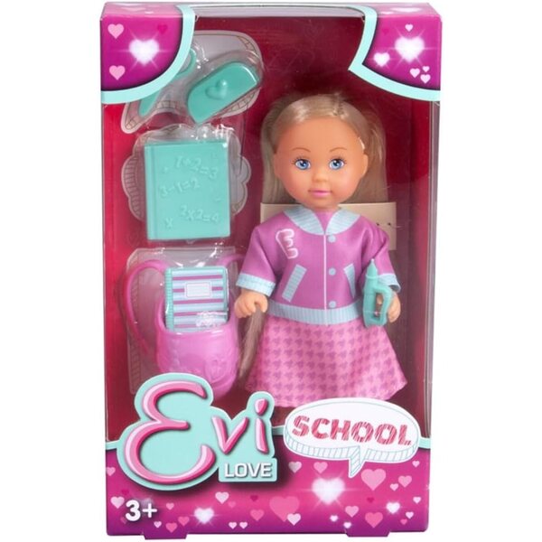 Simba Evi Love School, bambola moda 12 cm con zaino e accessori scolastici, dai 3 anni