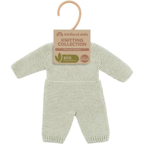 Grüner Miniland-Strickpyjama für 32-cm-Puppen aus umweltfreundlichen Recyclingfasern