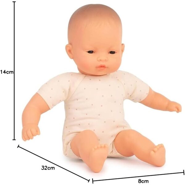 Poupée asiatique Miniland 32 cm avec corps en tissu doux et boîte cadeau